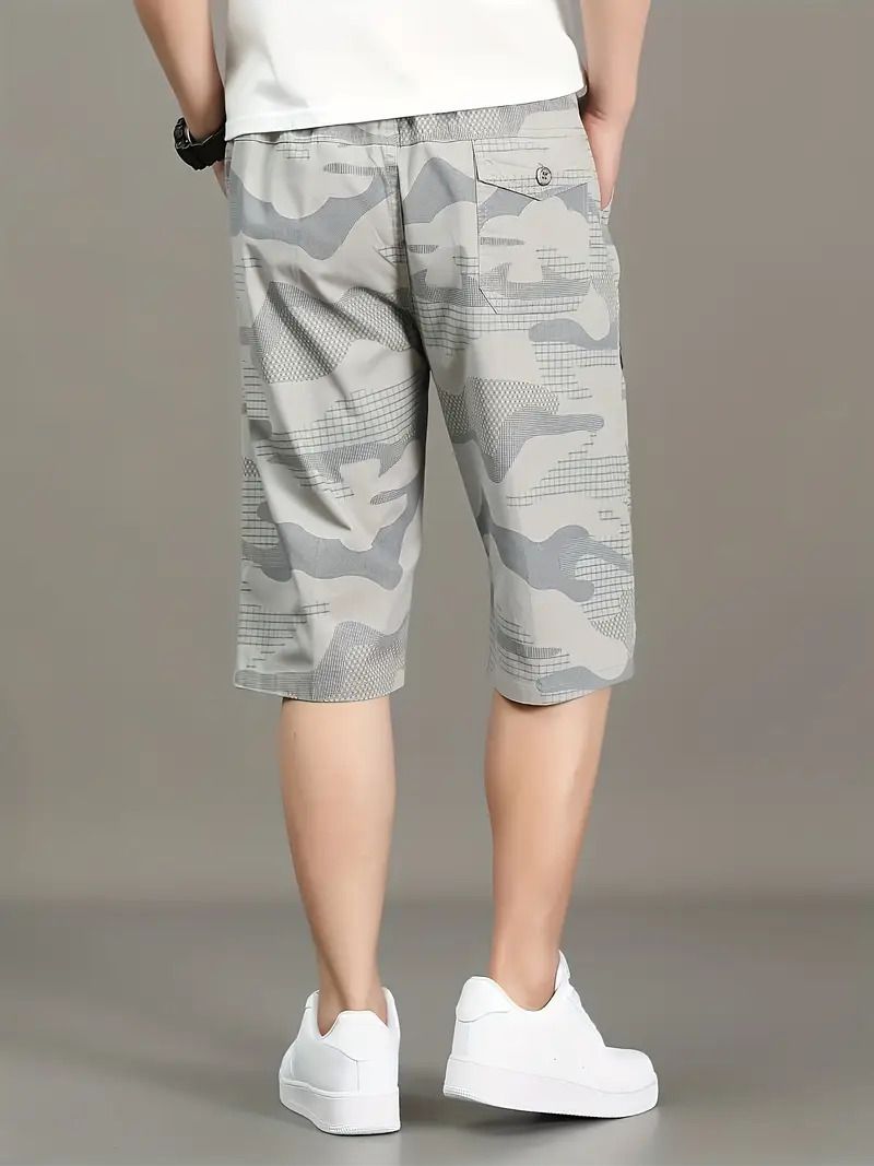 FABRIPPLE Light Grey Camouflage Cargo Shorts for Men - Image 3